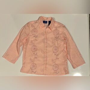 JH Collectibles Semi-Sheer Floral v-neck short sleeve blouse, Women's L